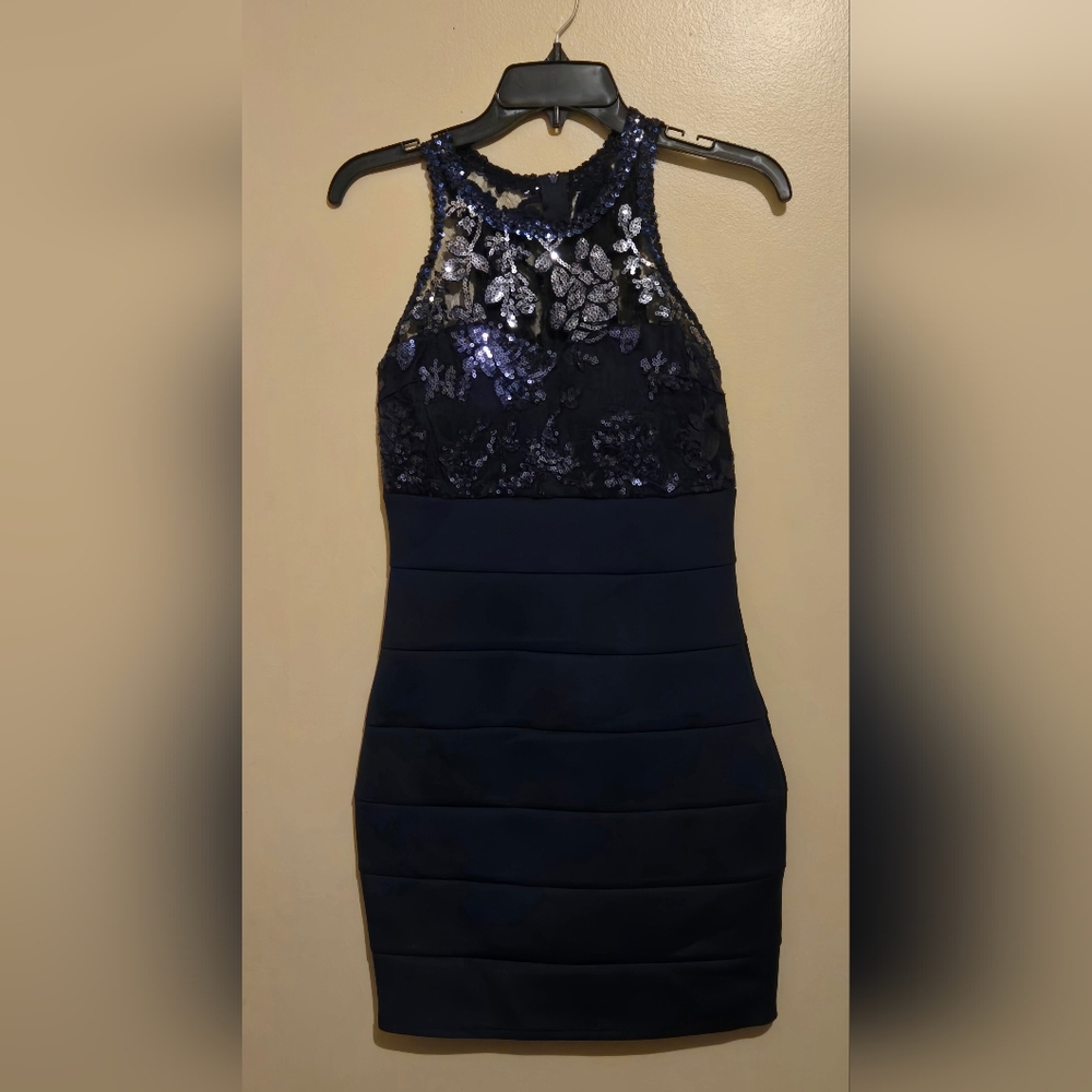 Sequin Hearts Navy Blue Mini Dress